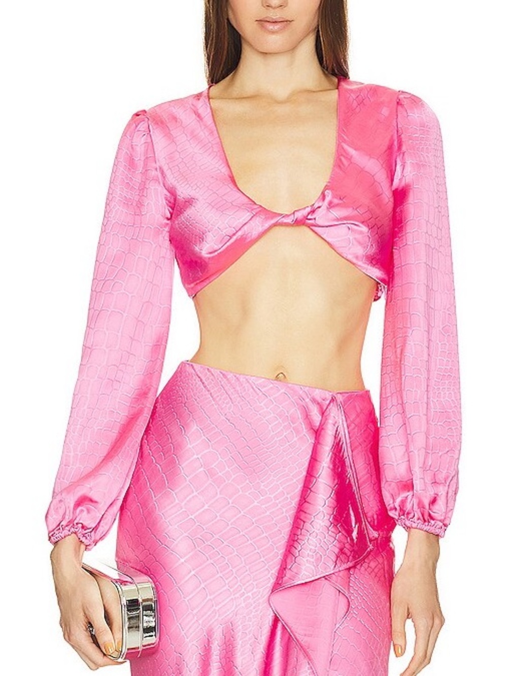 REVOLVE x Michael Costello Gloria Pink Satin Skirt & Long sleeve top Set
